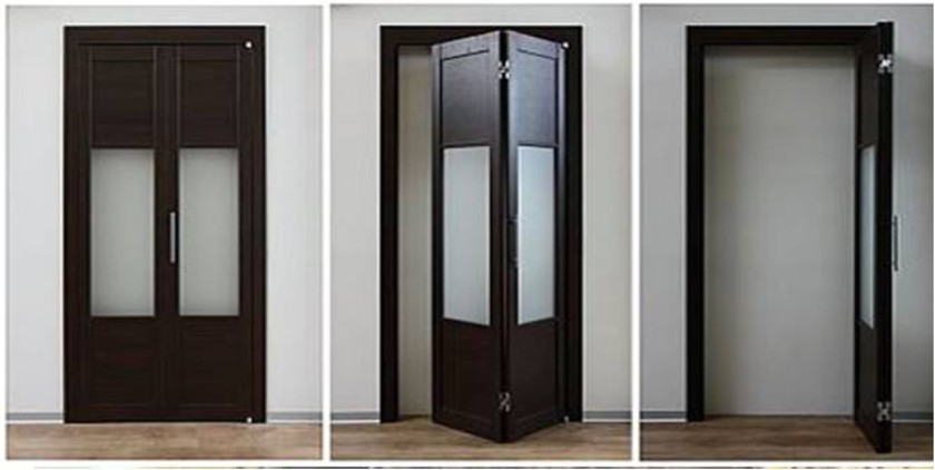 Шпонированные двери гармошка с матовыми стеклянными вставками Таганрог