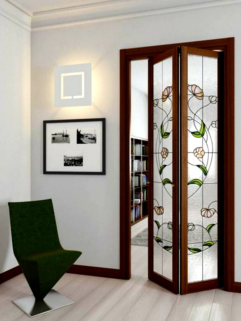Двери гармошка с витражным декором Таганрог