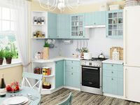 Небольшая угловая кухня в голубом и белом цвете Таганрог